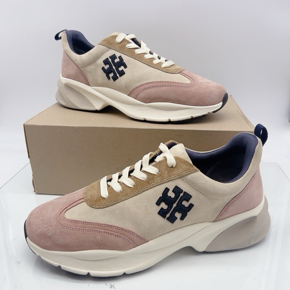 Tory Burch Good Luck Women's Platform Sneakers New Cream Navy Pink Moon US 13